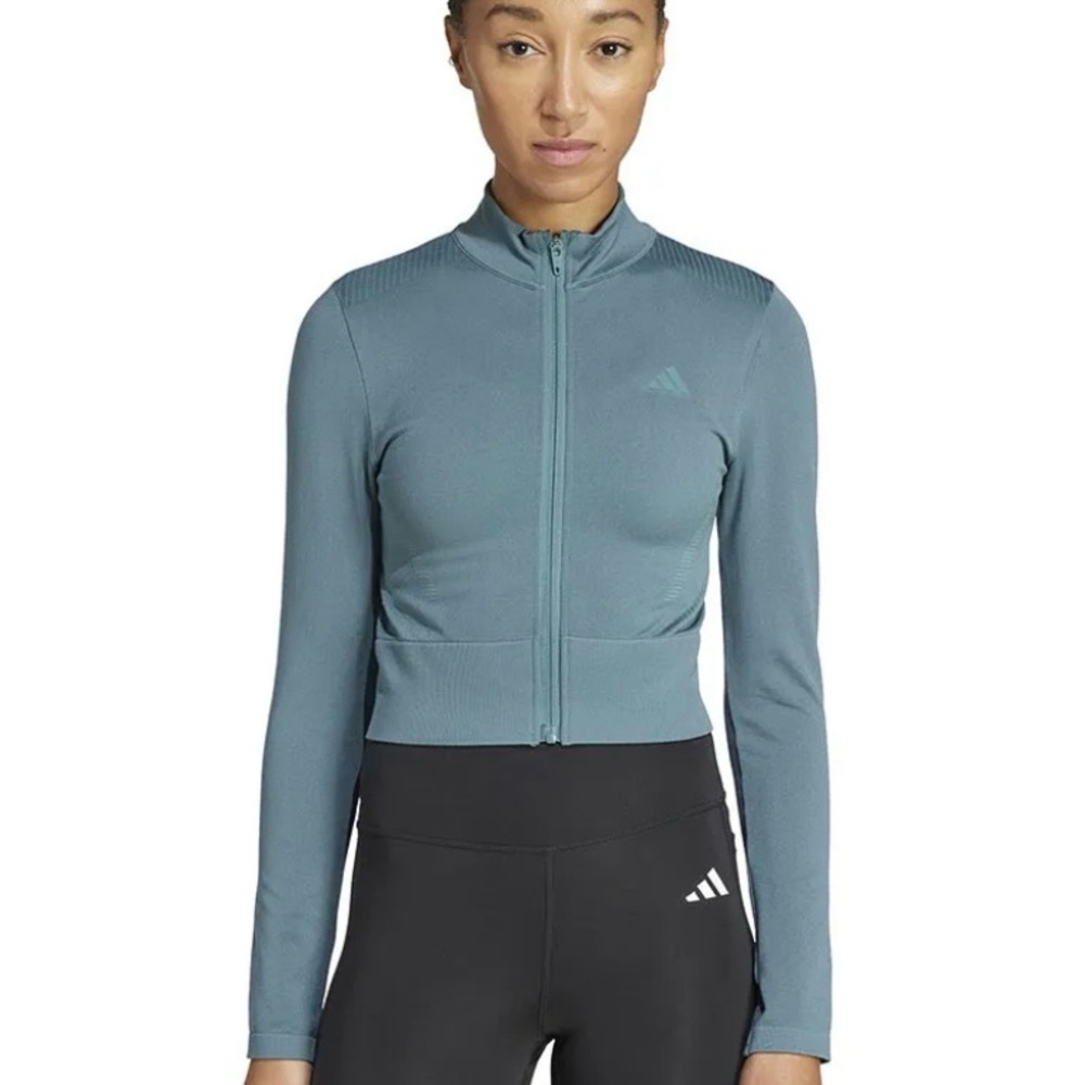 Adidas Cropped Zip-Up Training Jacket | Preloved Teal | Small - Picture 5 of 6